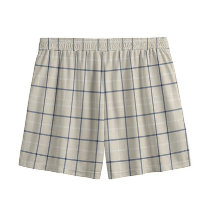 Beige Tattersall Pattern Print Mesh Shorts