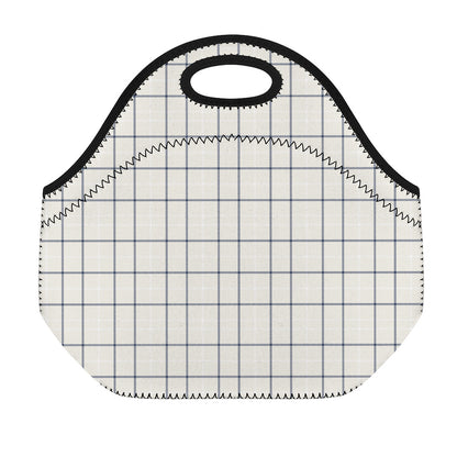 Beige Tattersall Pattern Print Neoprene Lunch Bag