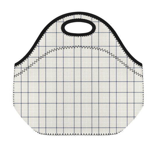Beige Tattersall Pattern Print Neoprene Lunch Bag