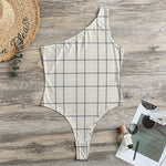 Beige Tattersall Pattern Print One Shoulder Bodysuit