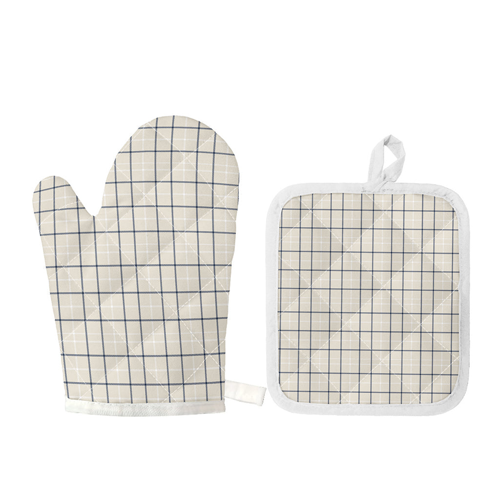 Beige Tattersall Pattern Print Oven Mitt And Pot Holder Set