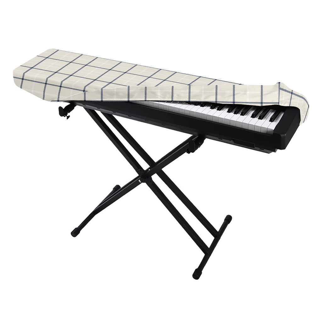 Beige Tattersall Pattern Print Piano Keyboard Cover