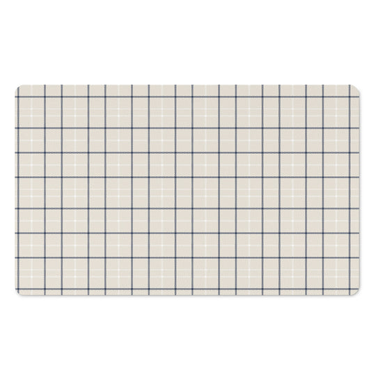 Beige Tattersall Pattern Print Polyester Doormat