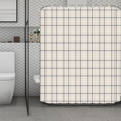 Beige Tattersall Pattern Print Polyester Shower Curtain