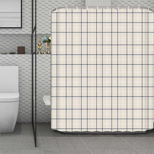 Beige Tattersall Pattern Print Polyester Shower Curtain