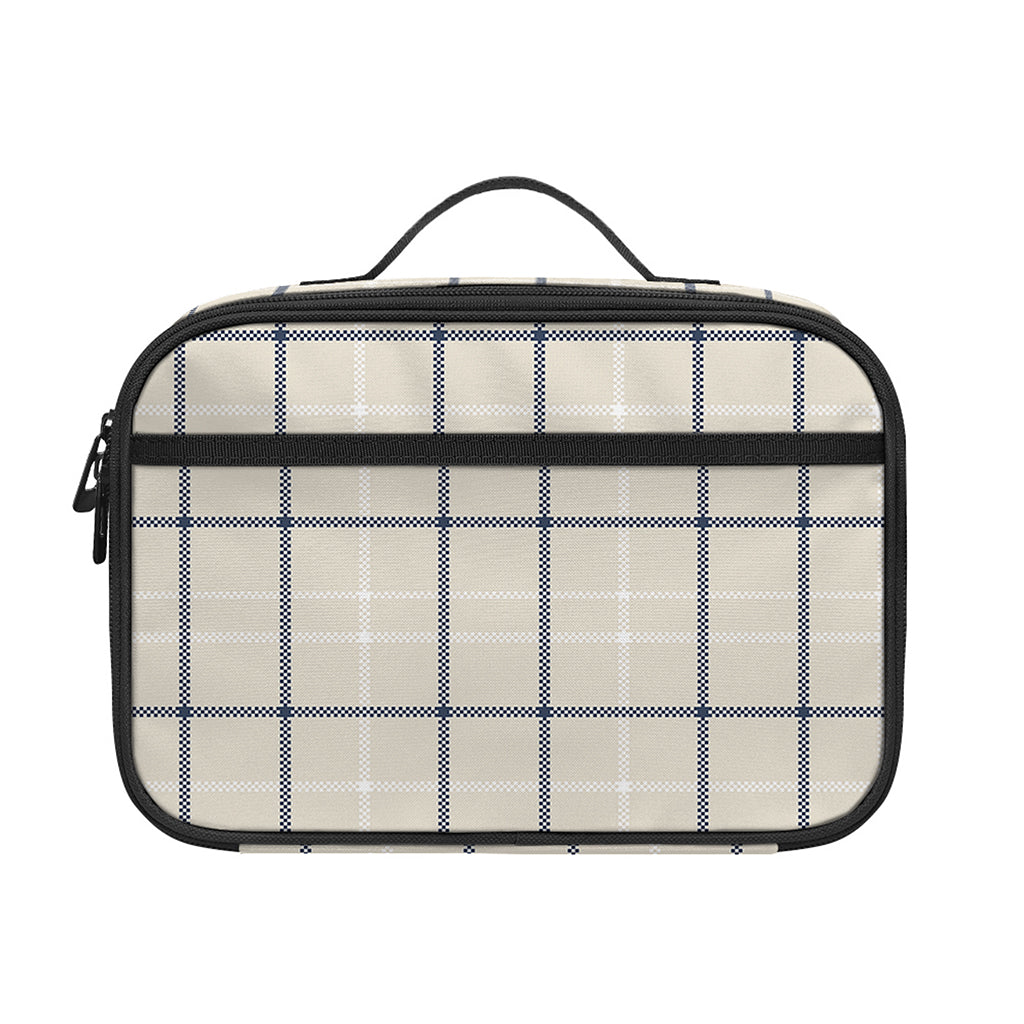 Beige Tattersall Pattern Print Portable Lunch Bag