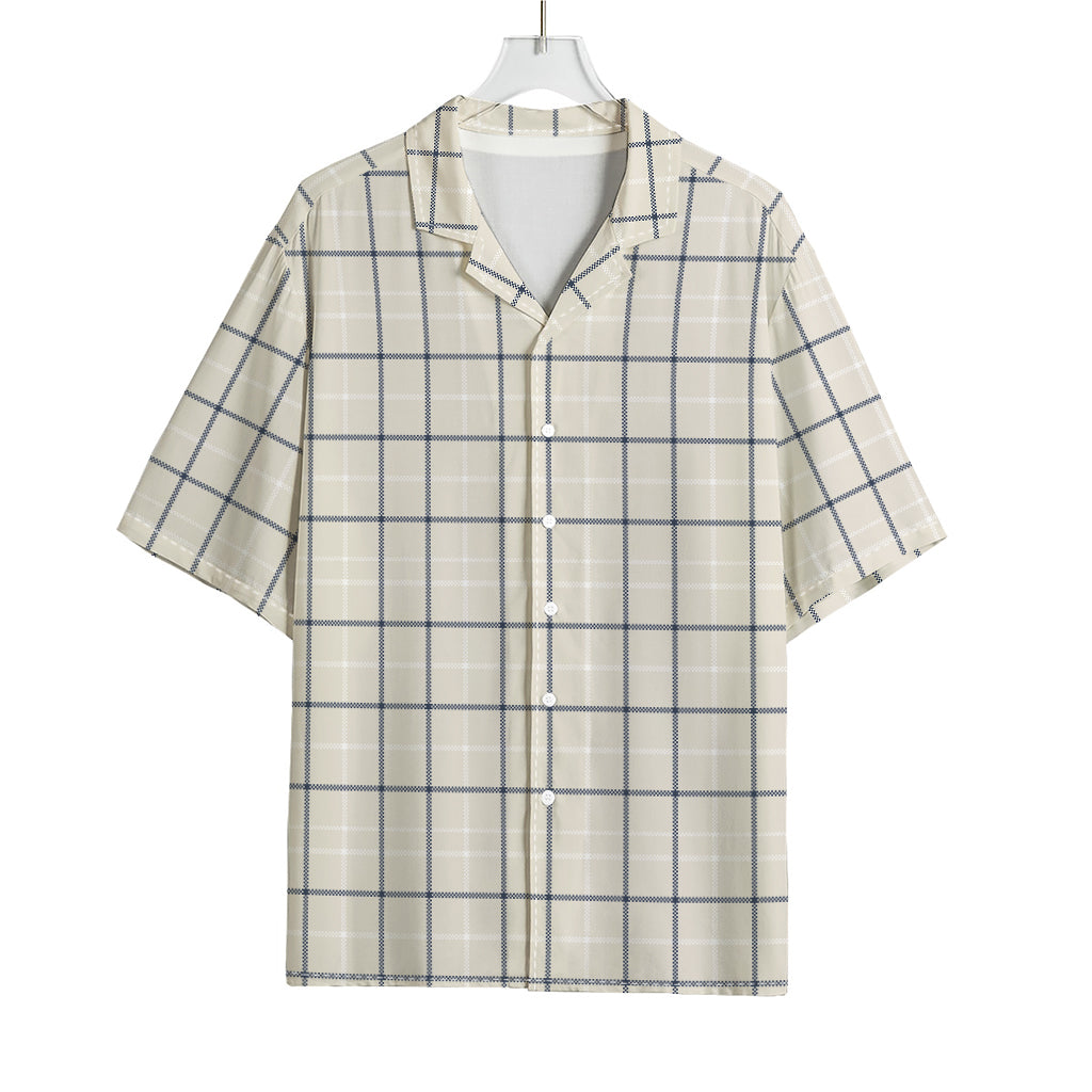 Beige Tattersall Pattern Print Rayon Hawaiian Shirt