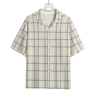 Beige Tattersall Pattern Print Rayon Hawaiian Shirt