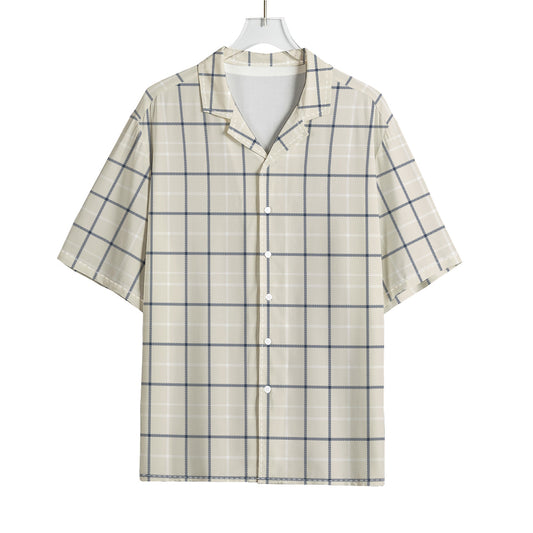 Beige Tattersall Pattern Print Rayon Hawaiian Shirt