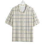Beige Tattersall Pattern Print Rayon Hawaiian Shirt