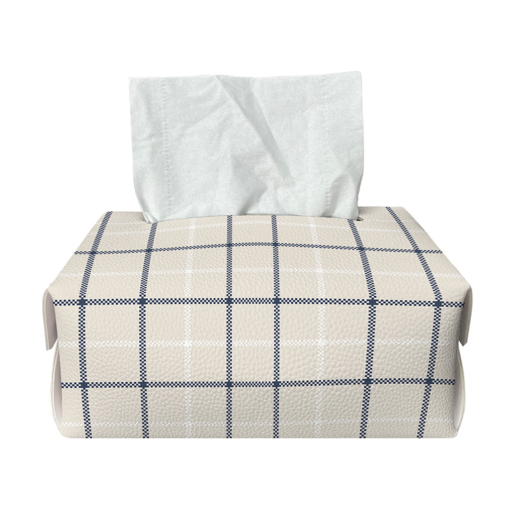 Beige Tattersall Pattern Print Rectangle Tissue Box Cover