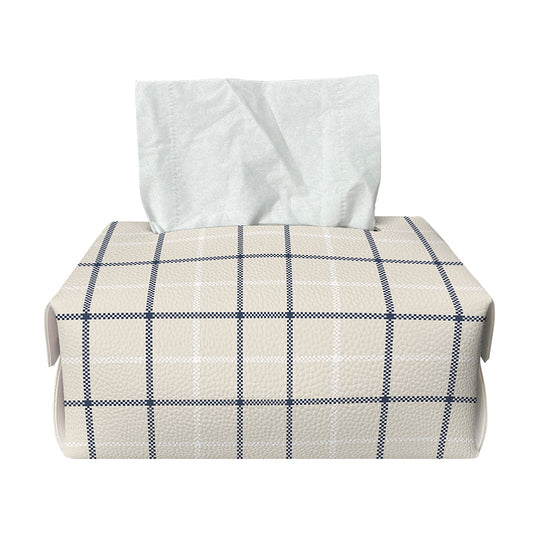 Beige Tattersall Pattern Print Rectangle Tissue Box Cover