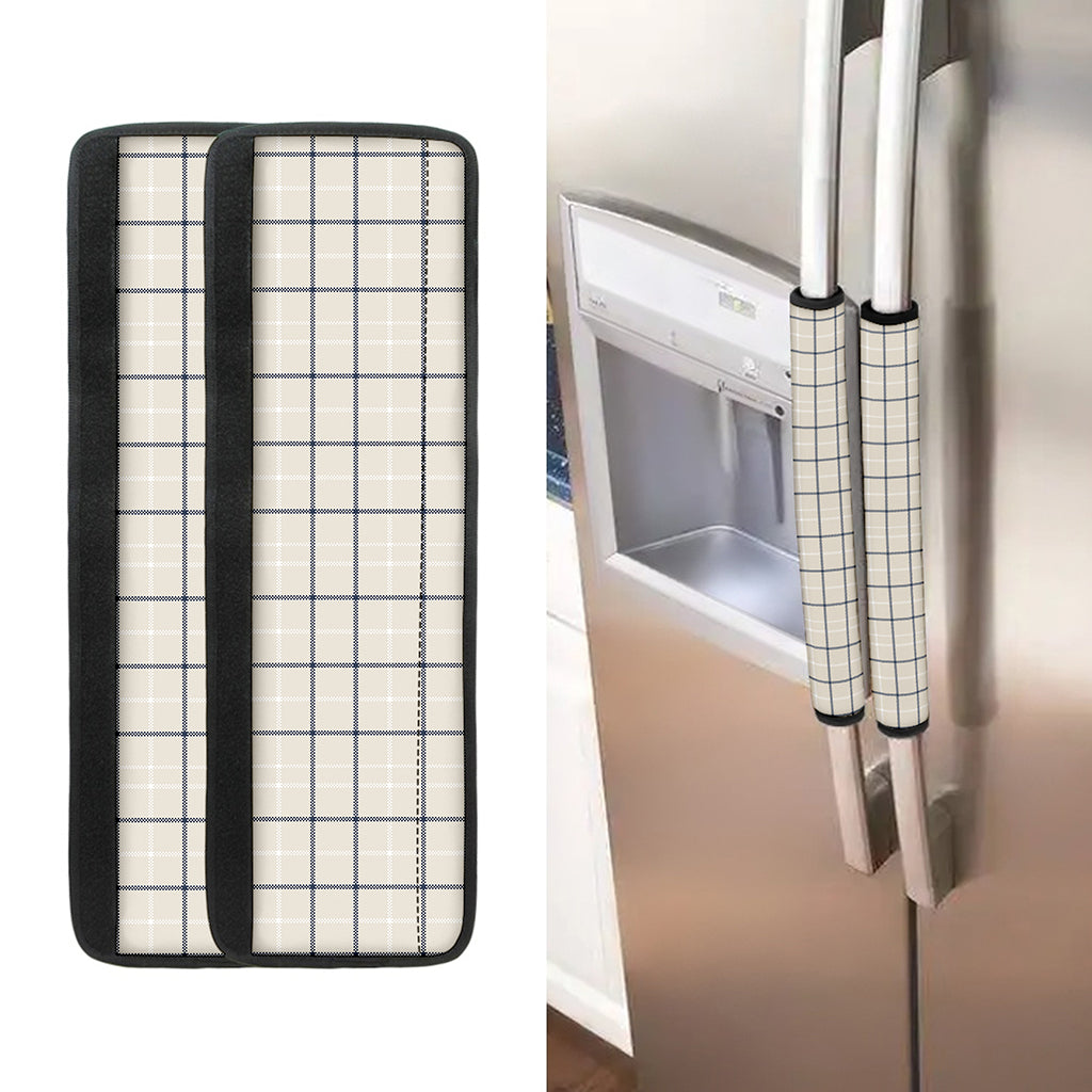 Beige Tattersall Pattern Print Refrigerator Handle Covers