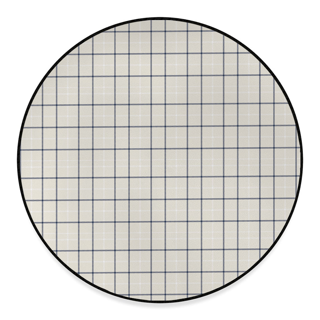 Beige Tattersall Pattern Print Round Floor Mat