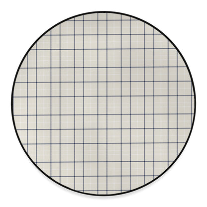 Beige Tattersall Pattern Print Round Floor Mat