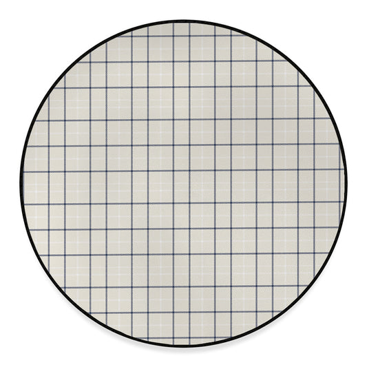 Beige Tattersall Pattern Print Round Floor Mat
