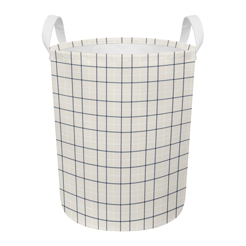Beige Tattersall Pattern Print Round Laundry Basket