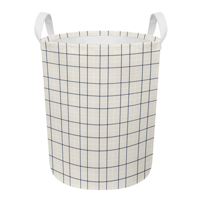 Beige Tattersall Pattern Print Round Laundry Basket