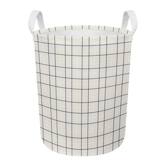 Beige Tattersall Pattern Print Round Laundry Basket