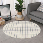 Beige Tattersall Pattern Print Round Rug