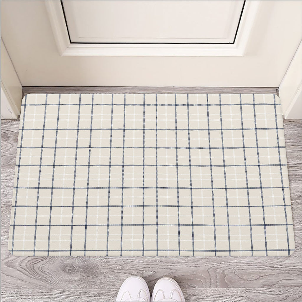 Beige Tattersall Pattern Print Rubber Doormat