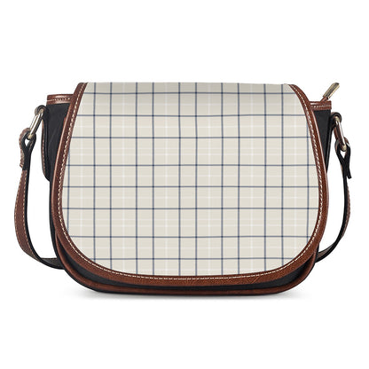 Beige Tattersall Pattern Print Saddle Bag