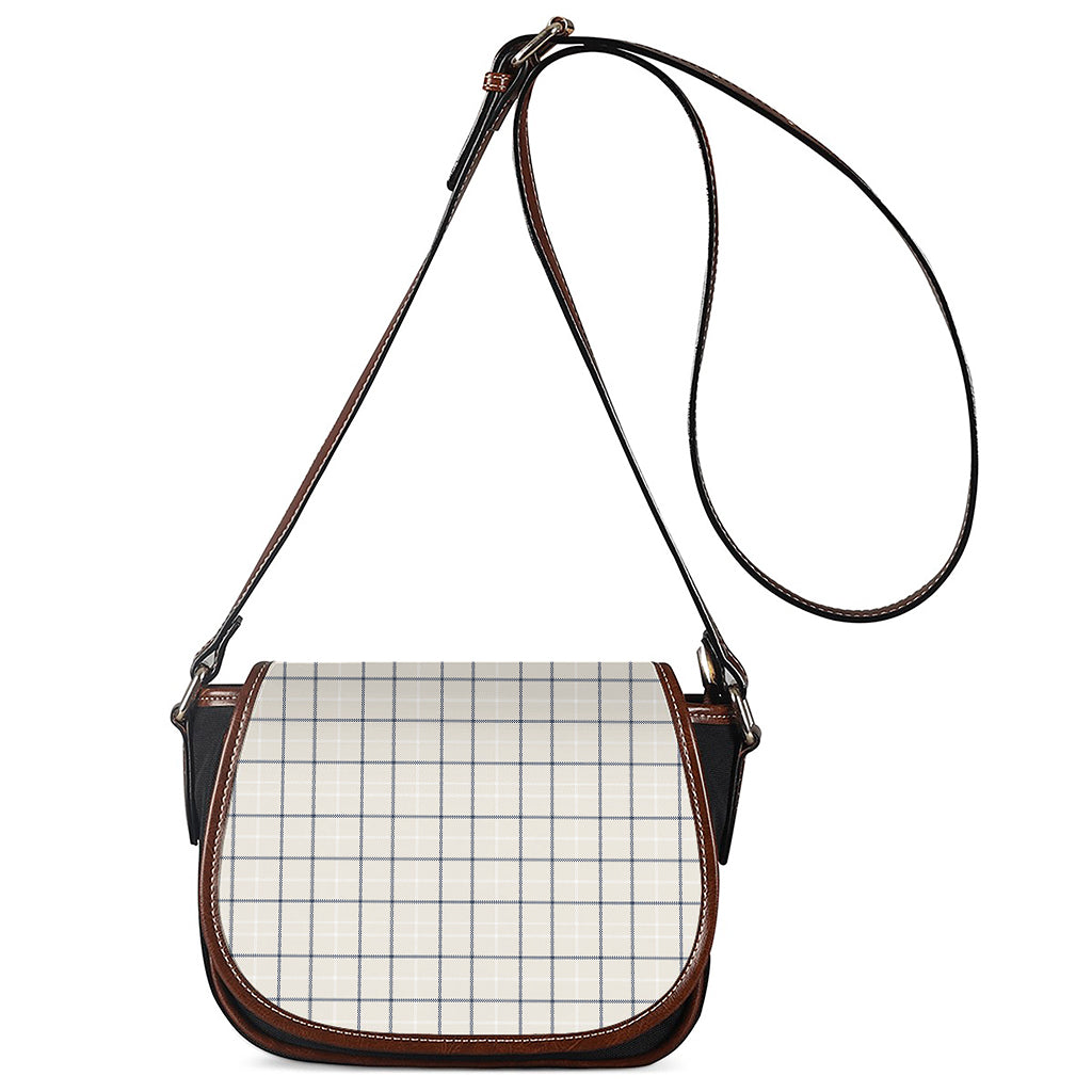 Beige Tattersall Pattern Print Saddle Bag