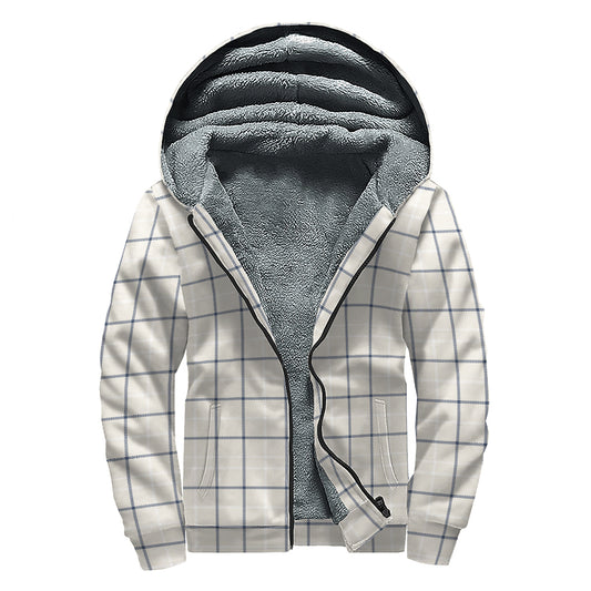 Beige Tattersall Pattern Print Sherpa Lined Zip Up Hoodie