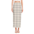 Beige Tattersall Pattern Print Side Slit Maxi Skirt