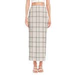 Beige Tattersall Pattern Print Side Slit Maxi Skirt