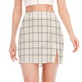 Beige Tattersall Pattern Print Side Slit Mini Skirt