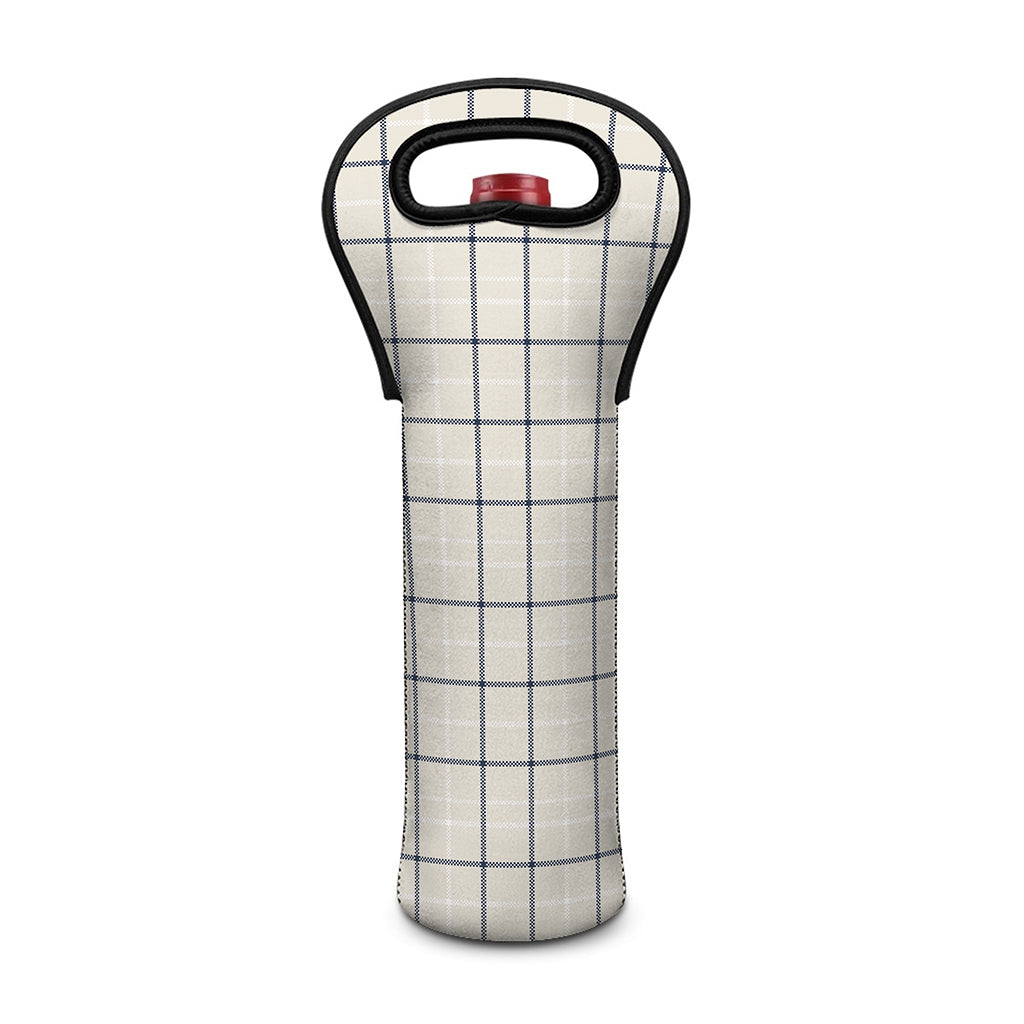 Beige Tattersall Pattern Print Single Neoprene Wine Tote