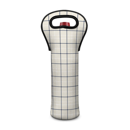 Beige Tattersall Pattern Print Single Neoprene Wine Tote