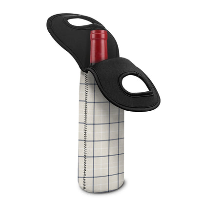 Beige Tattersall Pattern Print Single Neoprene Wine Tote