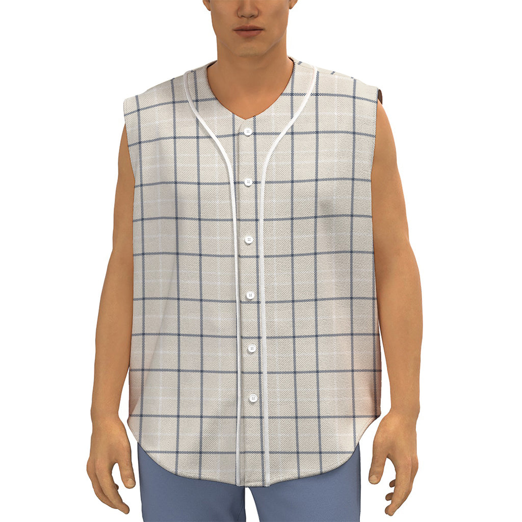 Beige Tattersall Pattern Print Sleeveless Baseball Jersey