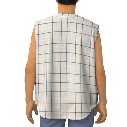 Beige Tattersall Pattern Print Sleeveless Baseball Jersey