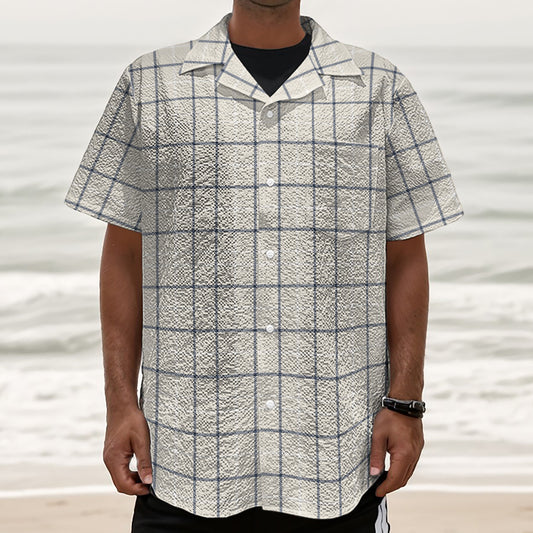 Beige Tattersall Pattern Print Textured Short Sleeve Shirt