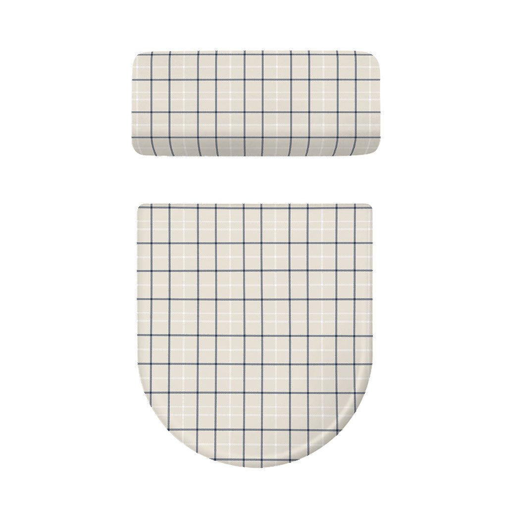Beige Tattersall Pattern Print Toilet Lid And Tank Cover Set