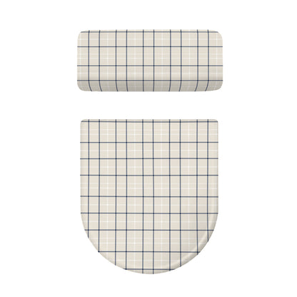 Beige Tattersall Pattern Print Toilet Lid And Tank Cover Set