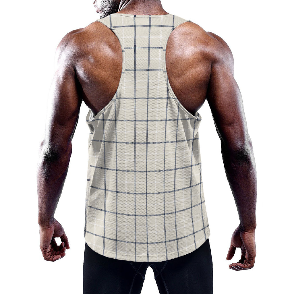 Beige Tattersall Pattern Print Training Tank Top