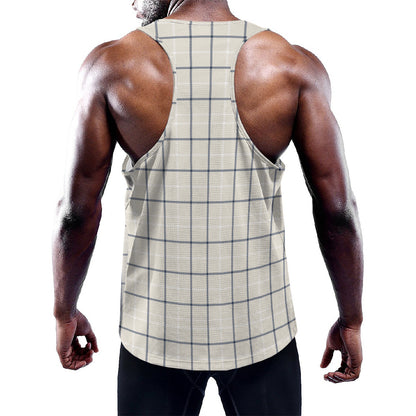 Beige Tattersall Pattern Print Training Tank Top