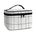Beige Tattersall Pattern Print Travel Makeup Bag