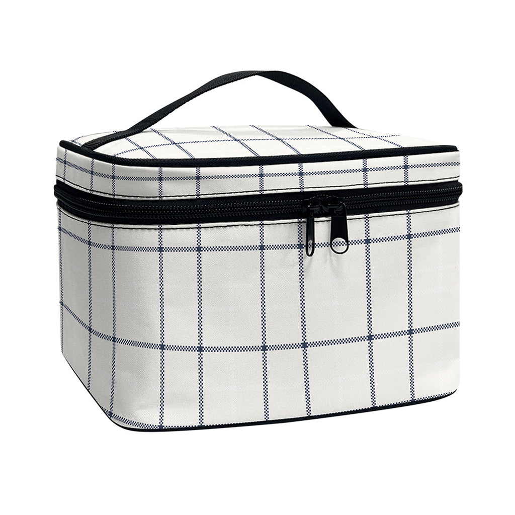 Beige Tattersall Pattern Print Travel Makeup Bag
