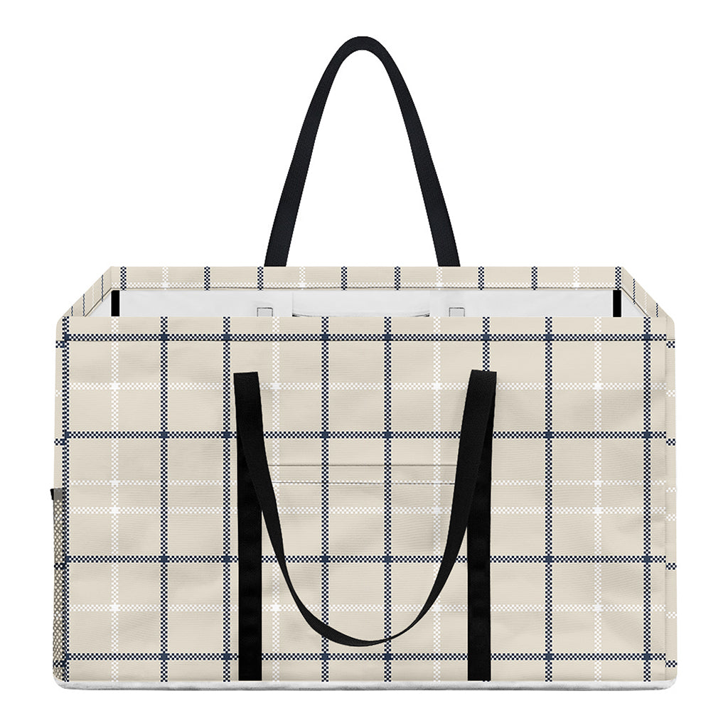 Beige Tattersall Pattern Print Utility Tote Bag