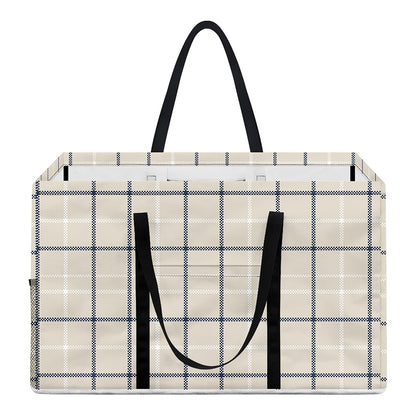 Beige Tattersall Pattern Print Utility Tote Bag