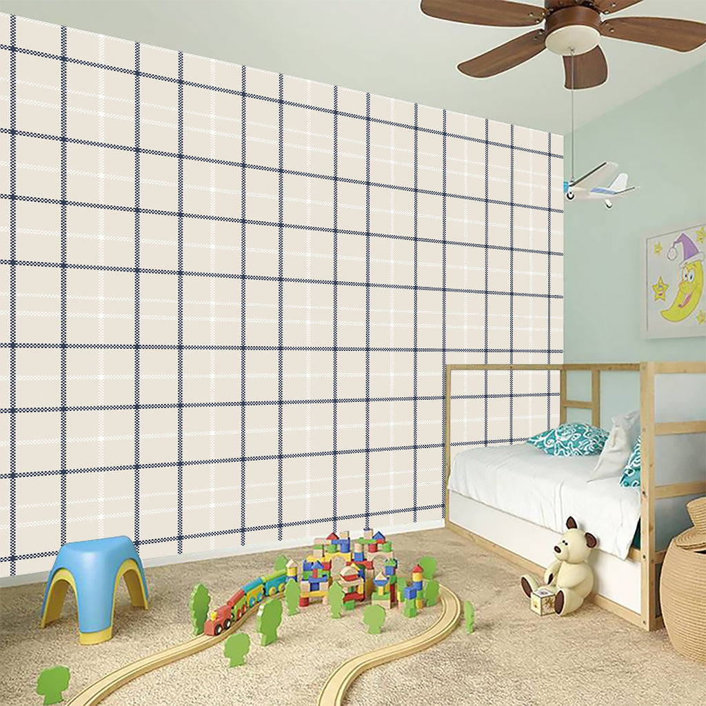 Beige Tattersall Pattern Print Wall Sticker