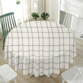 Beige Tattersall Pattern Print Waterproof Round Tablecloth