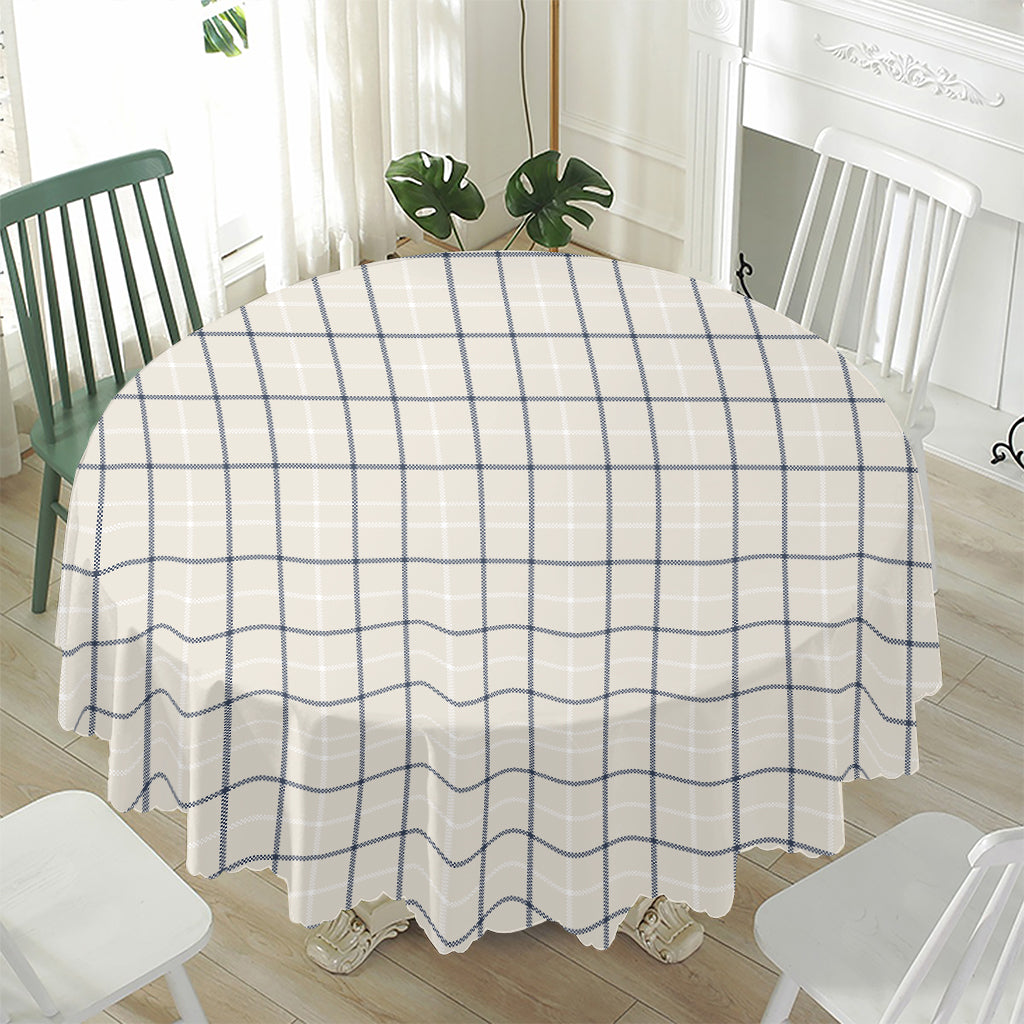Beige Tattersall Pattern Print Waterproof Round Tablecloth