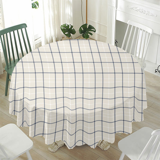 Beige Tattersall Pattern Print Waterproof Round Tablecloth