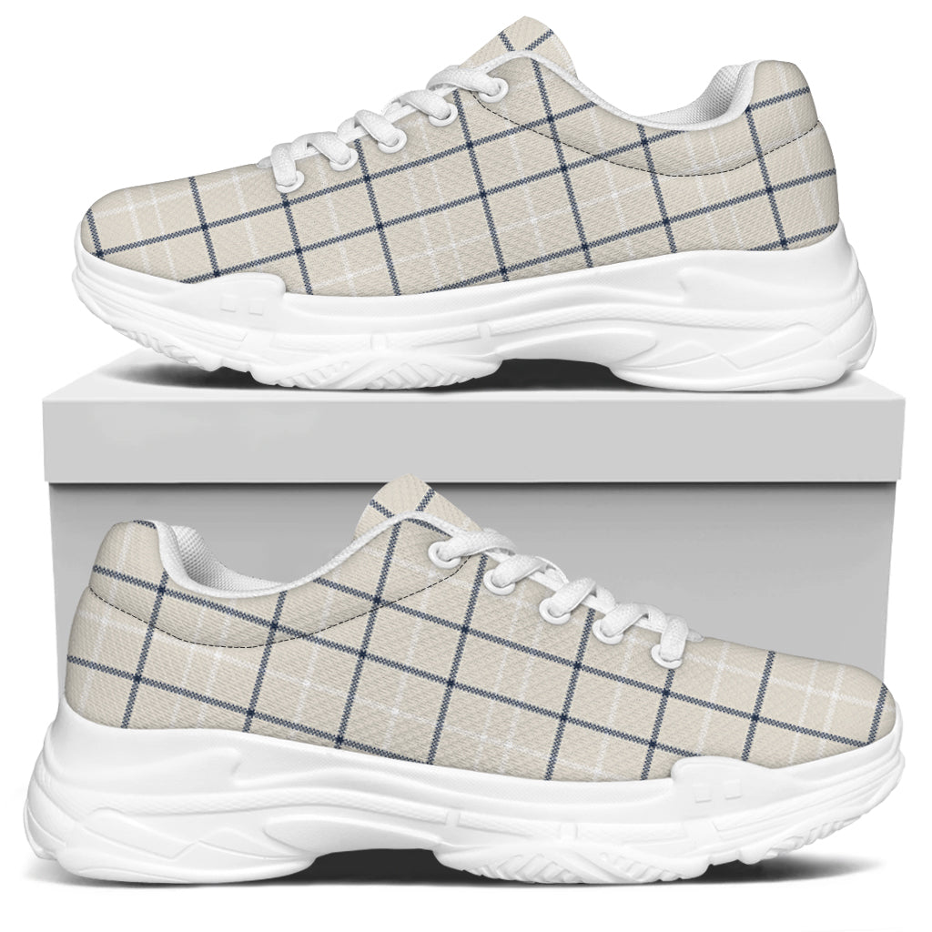 Beige Tattersall Pattern Print White Chunky Shoes